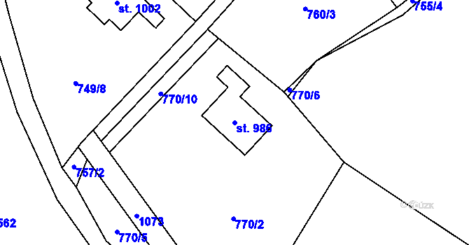 Parcela st. 986 v KÚ Podhůří-Harta, Katastrální mapa