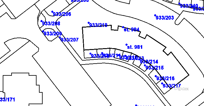 Parcela st. 933/211 v KÚ Podhůří-Harta, Katastrální mapa