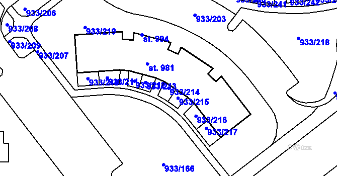 Parcela st. 933/214 v KÚ Podhůří-Harta, Katastrální mapa
