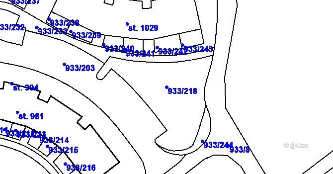 Parcela st. 933/218 v KÚ Podhůří-Harta, Katastrální mapa