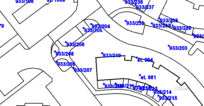 Parcela st. 933/219 v KÚ Podhůří-Harta, Katastrální mapa