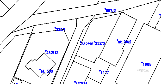 Parcela st. 232/15 v KÚ Podhůří-Harta, Katastrální mapa