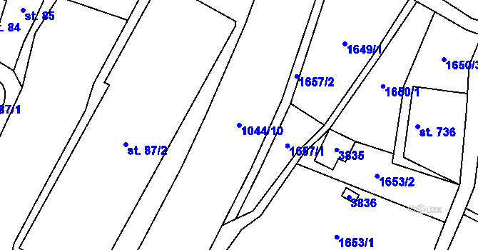 Parcela st. 1044/10 v KÚ Podhůří-Harta, Katastrální mapa