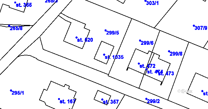 Parcela st. 1035 v KÚ Podhůří-Harta, Katastrální mapa