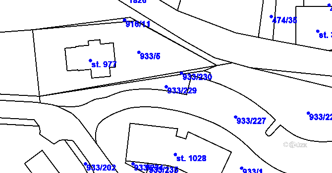 Parcela st. 933/229 v KÚ Podhůří-Harta, Katastrální mapa
