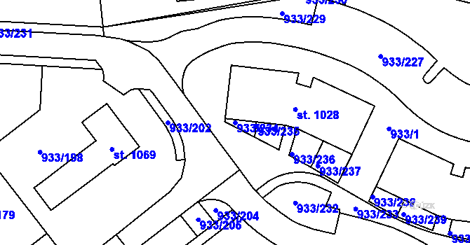 Parcela st. 933/234 v KÚ Podhůří-Harta, Katastrální mapa