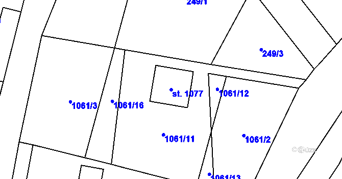 Parcela st. 1077 v KÚ Podhůří-Harta, Katastrální mapa