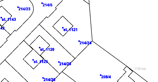 Parcela st. 214/24 v KÚ Podhůří-Harta, Katastrální mapa