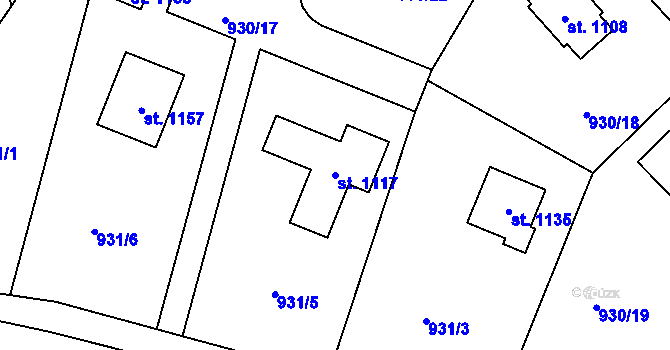 Parcela st. 1117 v KÚ Podhůří-Harta, Katastrální mapa