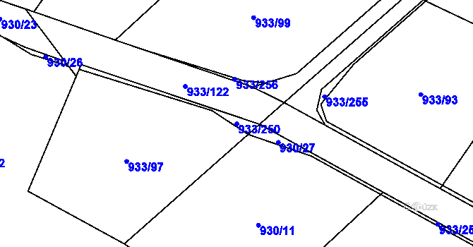 Parcela st. 933/250 v KÚ Podhůří-Harta, Katastrální mapa