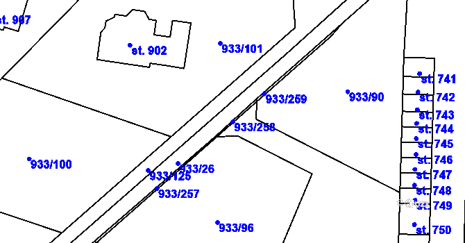 Parcela st. 933/258 v KÚ Podhůří-Harta, Katastrální mapa