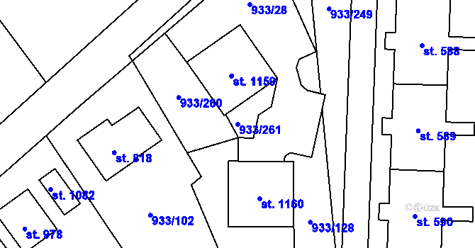 Parcela st. 933/261 v KÚ Podhůří-Harta, Katastrální mapa