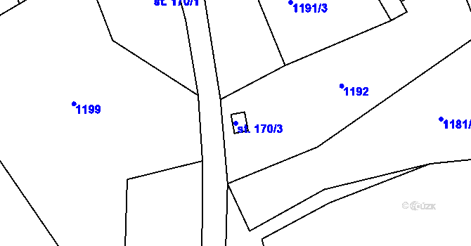 Parcela st. 170/3 v KÚ Hořejší Vrchlabí, Katastrální mapa