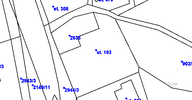 Parcela st. 193 v KÚ Hořejší Vrchlabí, Katastrální mapa