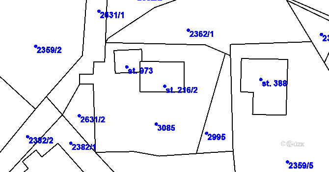 Parcela st. 216/2 v KÚ Hořejší Vrchlabí, Katastrální mapa