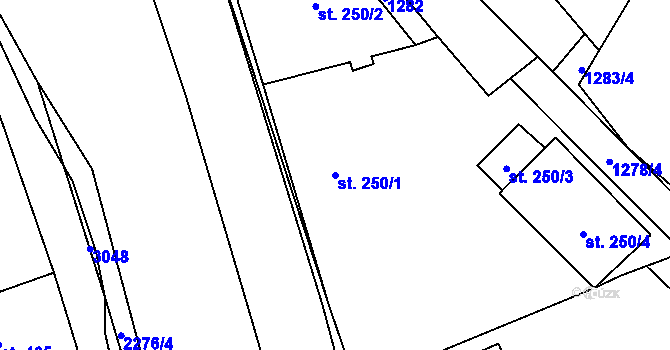 Parcela st. 250/1 v KÚ Hořejší Vrchlabí, Katastrální mapa