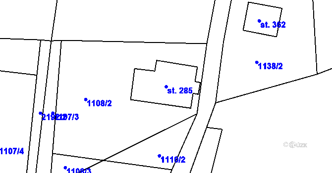 Parcela st. 285 v KÚ Hořejší Vrchlabí, Katastrální mapa