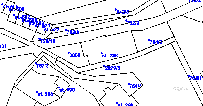Parcela st. 288 v KÚ Hořejší Vrchlabí, Katastrální mapa