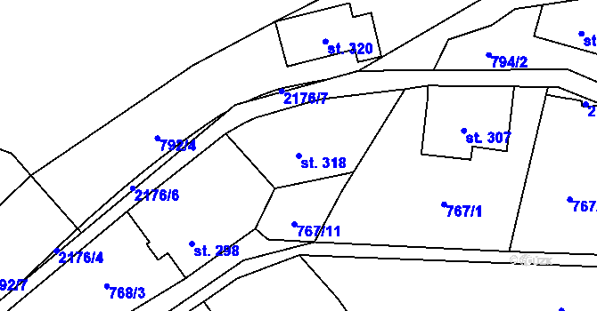 Parcela st. 318 v KÚ Hořejší Vrchlabí, Katastrální mapa