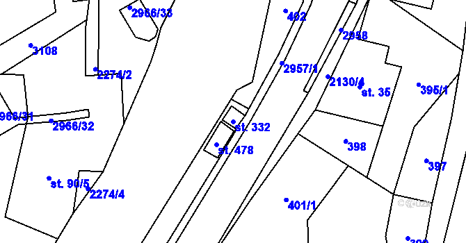 Parcela st. 332 v KÚ Hořejší Vrchlabí, Katastrální mapa