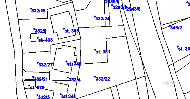 Parcela st. 351 v KÚ Hořejší Vrchlabí, Katastrální mapa