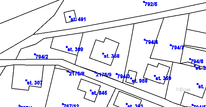 Parcela st. 358 v KÚ Hořejší Vrchlabí, Katastrální mapa