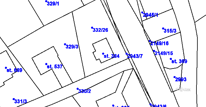Parcela st. 384 v KÚ Hořejší Vrchlabí, Katastrální mapa