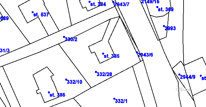 Parcela st. 385 v KÚ Hořejší Vrchlabí, Katastrální mapa