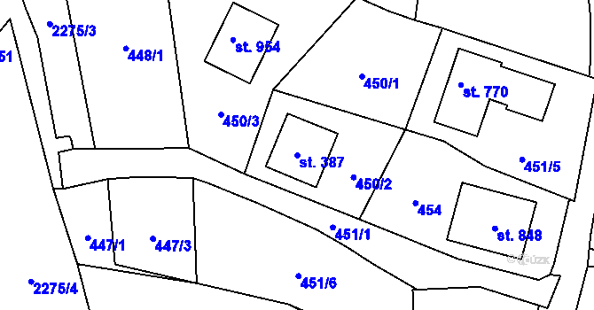 Parcela st. 387 v KÚ Hořejší Vrchlabí, Katastrální mapa