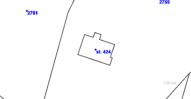 Parcela st. 424 v KÚ Hořejší Vrchlabí, Katastrální mapa