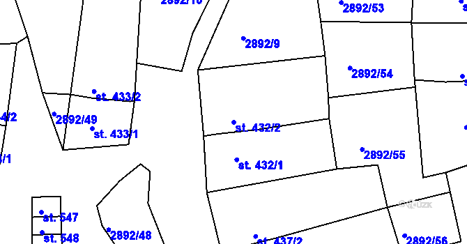 Parcela st. 432/2 v KÚ Hořejší Vrchlabí, Katastrální mapa