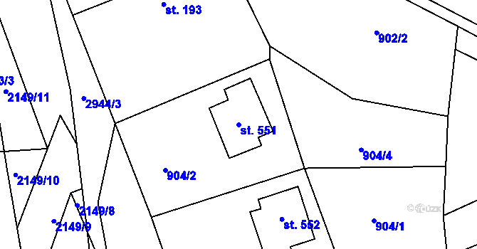 Parcela st. 551 v KÚ Hořejší Vrchlabí, Katastrální mapa