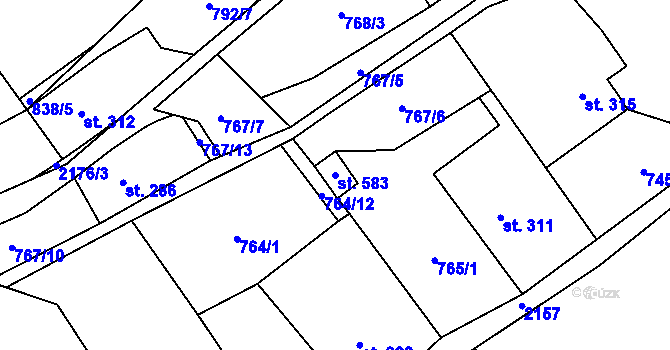 Parcela st. 583 v KÚ Hořejší Vrchlabí, Katastrální mapa