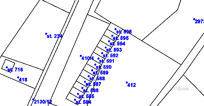 Parcela st. 592 v KÚ Hořejší Vrchlabí, Katastrální mapa