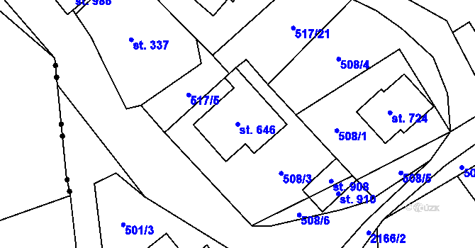 Parcela st. 646 v KÚ Hořejší Vrchlabí, Katastrální mapa