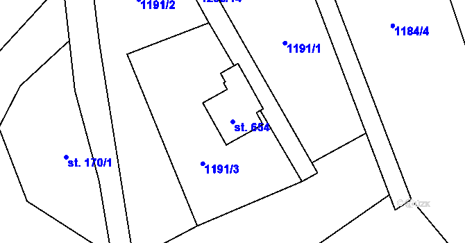 Parcela st. 654 v KÚ Hořejší Vrchlabí, Katastrální mapa