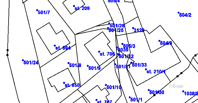 Parcela st. 706 v KÚ Hořejší Vrchlabí, Katastrální mapa