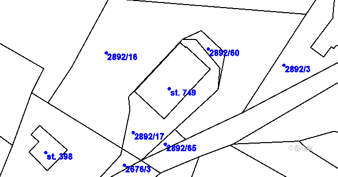 Parcela st. 749 v KÚ Hořejší Vrchlabí, Katastrální mapa