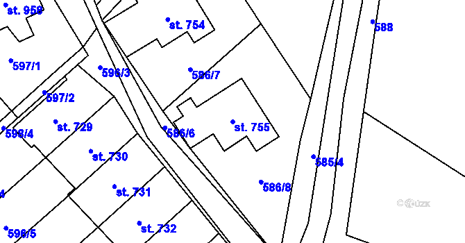 Parcela st. 755 v KÚ Hořejší Vrchlabí, Katastrální mapa