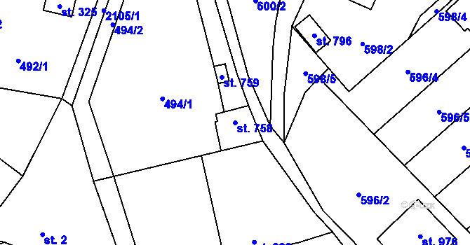 Parcela st. 758 v KÚ Hořejší Vrchlabí, Katastrální mapa