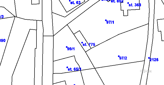 Parcela st. 775 v KÚ Hořejší Vrchlabí, Katastrální mapa