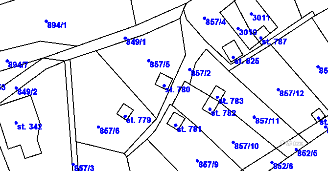 Parcela st. 780 v KÚ Hořejší Vrchlabí, Katastrální mapa