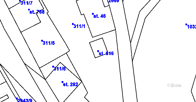 Parcela st. 816 v KÚ Hořejší Vrchlabí, Katastrální mapa