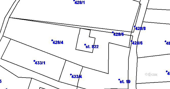Parcela st. 822 v KÚ Hořejší Vrchlabí, Katastrální mapa