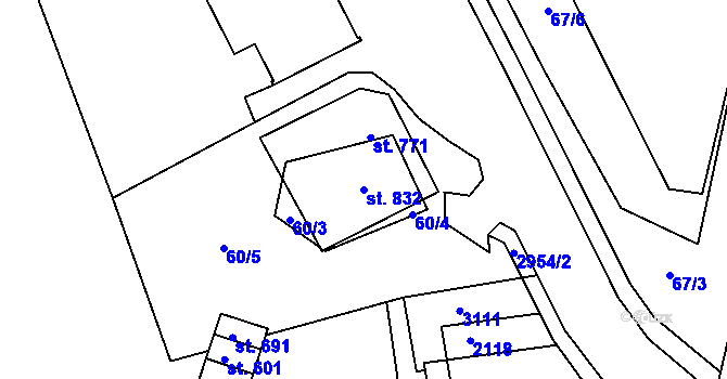 Parcela st. 832 v KÚ Hořejší Vrchlabí, Katastrální mapa