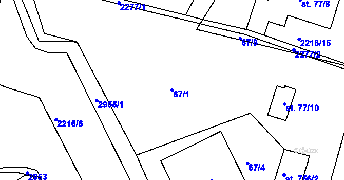 Parcela st. 67/1 v KÚ Hořejší Vrchlabí, Katastrální mapa