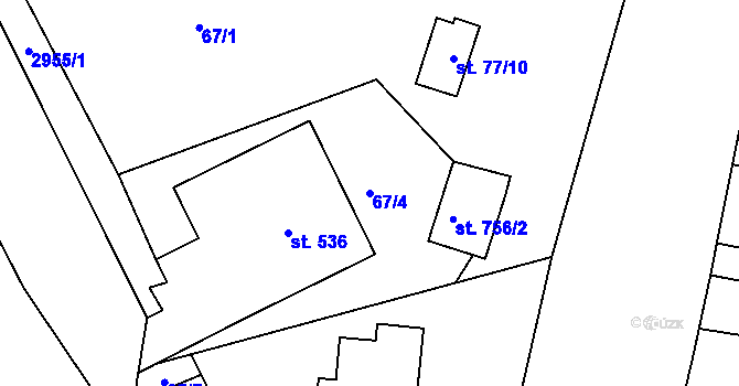 Parcela st. 67/4 v KÚ Hořejší Vrchlabí, Katastrální mapa