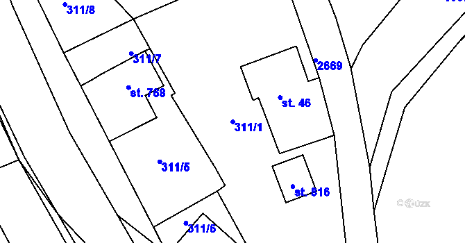 Parcela st. 311/1 v KÚ Hořejší Vrchlabí, Katastrální mapa