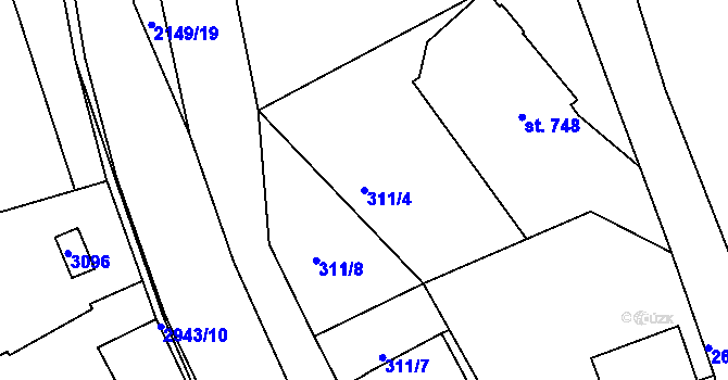 Parcela st. 311/4 v KÚ Hořejší Vrchlabí, Katastrální mapa