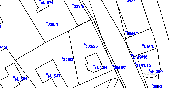 Parcela st. 332/26 v KÚ Hořejší Vrchlabí, Katastrální mapa